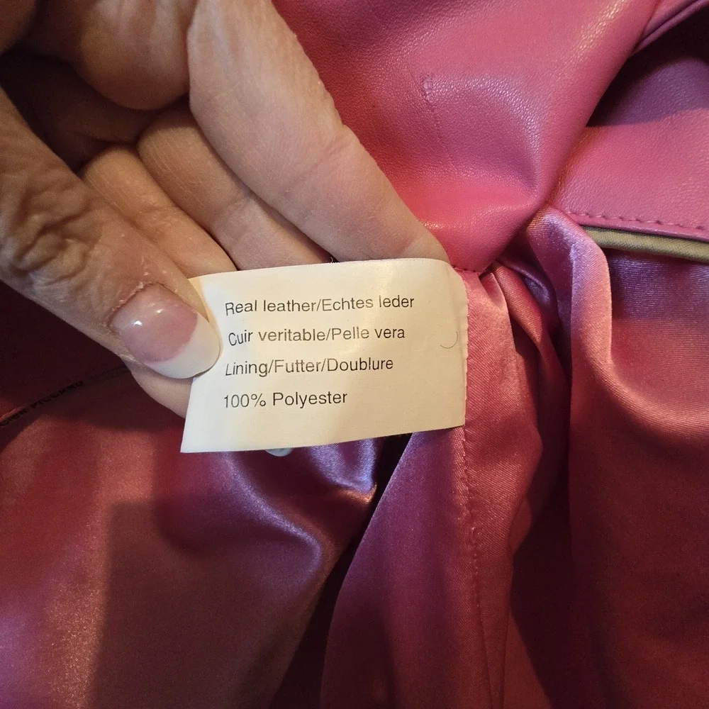 Vintage 90s Y2K Lucien Piccard Leather‎ Trench Coat Women's LG Rosey Pink Boho